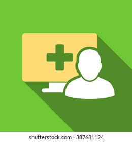 Online Medicine long shadow vector icon. Style is a flat symbol with rounded angles on a green square symbol.