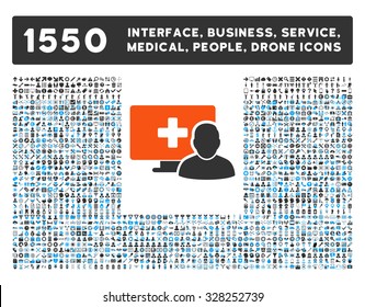 Online Medicine and other web interface, business tools, people poses, medical service vector icons. Style is flat symbols, bicolored, rounded angles, white background.