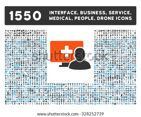 Online Medicine and other web interface, business tools, people poses, medical service vector icons. Style is flat symbols, bicolored, rounded angles, white background.