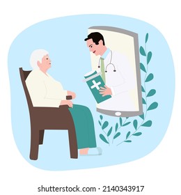 Online medicine and telehealth concept. Doctor consult elderly woman by mobile application