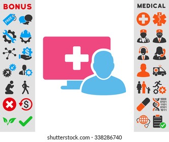 Online Medicine vector icon with bonus. Style is bicolor flat symbol, pink and blue colors, rounded angles, white background.