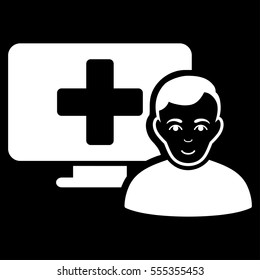 Online Medicine vector icon. Flat white symbol. Pictogram is isolated on a black background. Designed for web and software interfaces.