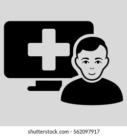 Online Medicine vector icon. Flat black symbol. Pictogram is isolated on a light gray background. Designed for web and software interfaces.