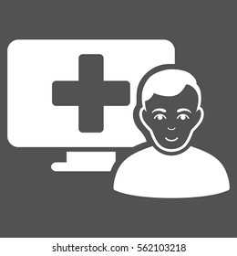 Online Medicine vector icon. Flat white symbol. Pictogram is isolated on a gray background. Designed for web and software interfaces.