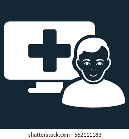 Online Medicine vector icon. Flat white symbol. Pictogram is isolated on a dark blue background. Designed for web and software interfaces.