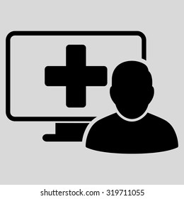 Online Medicine vector icon. Style is flat symbol, black color, rounded angles, light gray background.