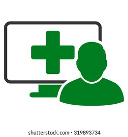 Online Medicine vector icon. Style is bicolor flat symbol, green and gray colors, rounded angles, white background.