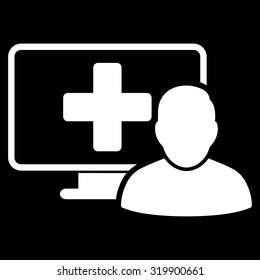 Online Medicine vector icon. Style is flat symbol, white color, rounded angles, black background.