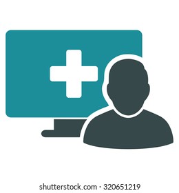Online Medicine vector icon. Style is bicolor flat symbol, soft blue colors, rounded angles, white background.