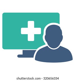 Online Medicine vector icon. Style is bicolor flat symbol, cobalt and cyan colors, rounded angles, white background.