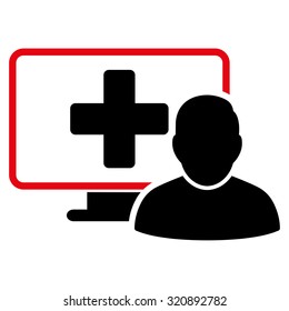 Online Medicine vector icon. Style is bicolor flat symbol, intensive red and black colors, rounded angles, white background.
