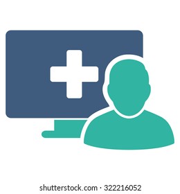 Online Medicine vector icon. Style is bicolor flat symbol, cobalt and cyan colors, rounded angles, white background.