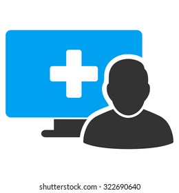 Online Medicine vector icon. Style is bicolor flat symbol, blue and gray colors, rounded angles, white background.