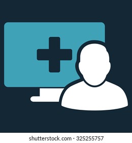 Online Medicine vector icon. Style is bicolor flat symbol, blue and white colors, rounded angles, dark blue background.