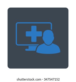 Online Medicine vector icon. Style is flat rounded square button, smooth blue colors, white background.