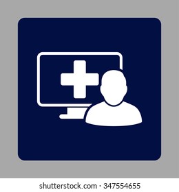 Online Medicine vector icon. Style is flat rounded square button, white and dark blue colors, silver background.