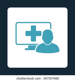 Online Medicine vector icon. Style is flat rounded square button, blue and white colors, dark blue background.
