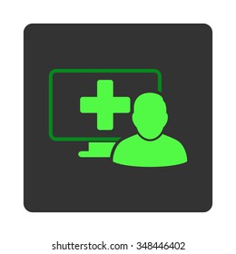 Online Medicine vector icon. Style is flat rounded square dark gray button, green symbol, white background.