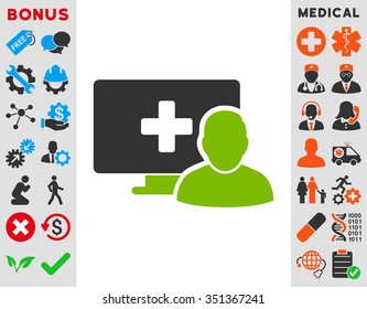 Online Medicine vector icon. Style is bicolor flat symbol, eco green and gray colors, rounded angles, white background.