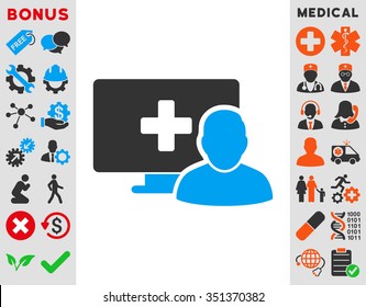 Online Medicine vector icon. Style is bicolor flat symbol, blue and gray colors, rounded angles, white background.