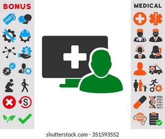 Online Medicine vector icon. Style is bicolor flat symbol, green and gray colors, rounded angles, white background.