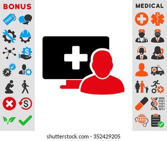 Online Medicine vector icon. Style is bicolor flat symbol, intensive red and black colors, rounded angles, white background.