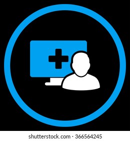 Online Medicine vector icon. Style is bicolor flat circled symbol, blue and white colors, rounded angles, black background.