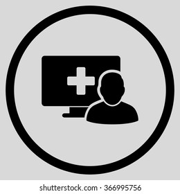 Online Medicine vector icon. Style is flat circled symbol, black color, rounded angles, light gray background.