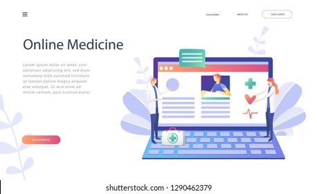 Online Medicine vector illustration concept, doctor and nurse taking care of patient. Fill out a form, Internet Healthcare concept for landing page, template, ui, web, mobile app, poster, banner. 