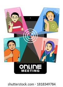 Online meeting around the world illustration 