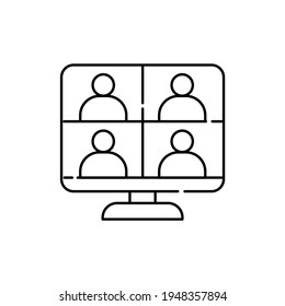 Online meeting black line icon. Pictogram for web page, mobile app, promo. UI UX GUI design element. Editable stroke.