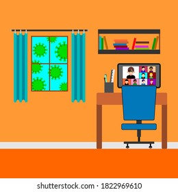 Online Meeting or Class Meeting vector illustration that show you the same thing with our situation in 2020, so this design may help you for your job, your homework, and anything else