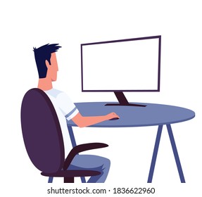 Online meeting. Online communication vector concept. Man in home office. Remote online work. Stay at home vector illustration