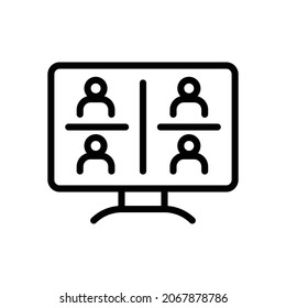 Online meeting, conference flat line vector icon for mobile application, button and website design. Covid-19 Pandemic Crisis. Illustration isolated on white background. EPS 10, logo, app, infographic.