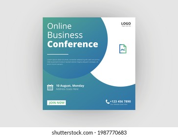 Online meeting conference social media post. Webinar social media post template. Conference flyer poster leaflet template.