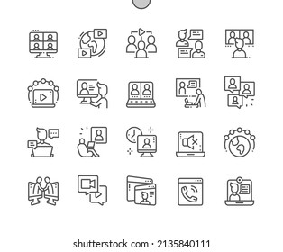 Online meeting. Conference. Video call. Business and communication. Pixel Perfect Vector Thin Line Icons. Simple Minimal Pictogram