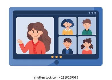 Online meeting, conference, webinar, video lessons, online learning. - vector illustration.