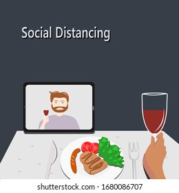 Online meeting during the corona virus outbreak.online dating.social distancing.covid-19 ,14 days,vector.