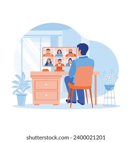 Online meeting of entrepreneurs with business partners. They discuss and exchange ideas with each other during online meetings at home. virtual Relationships concept.