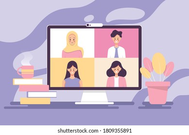 Online meeting. Flat art vector.