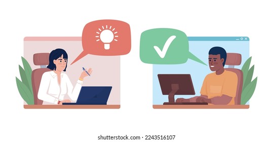 Online meeting flat concept vector illustration. Video communication. Editable 2D cartoon characters on white for web design. Teamwork creative idea for website, mobile, presentation