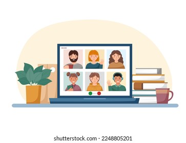 Online meeting - group call in laptop. Freelance, home office. Online working.