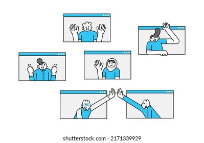 Online Meeting Hand Drawn Character Illustration