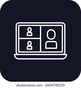Online meeting meeting icon with black filled line outline style. screen, room, connection, presentation, set, social, cam. Vector Illustration