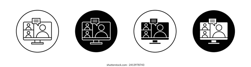 Icon für Online-Meetings gesetzt. Zoom Remote-Klasse Lernen Video-nennen Vektorsymbol in einem schwarz gefüllten und umrissenen Stil. Virtuelles Online-Büro-Meeting-Schild.