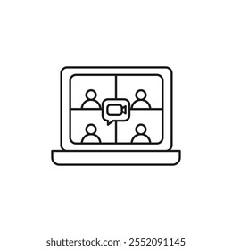 Ícone de reunião on-line Símbolo simples de linha fina plana