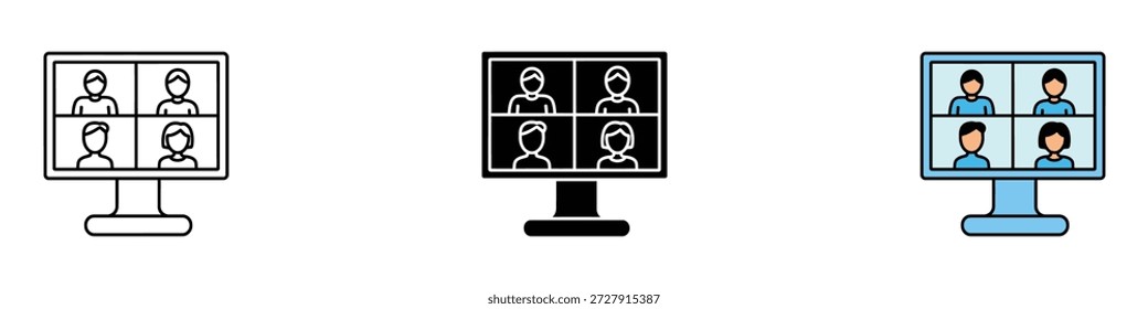 Symbolvektor der Onlinebesprechung. Symbol für entfernte Zusammenarbeit. Vektorgrafik.