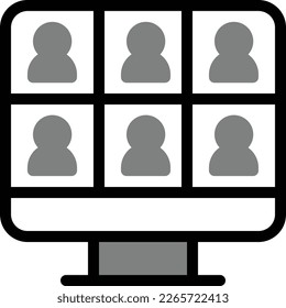 Online Meeting Icon Vector An icon vector that represents online meetings typically features two or more people on a computer screen or video call. This icon is commonly used to indicate virtual