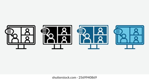 Online Meeting icon Vector. Video conference icon. People on computer screen. Home office symbol. Digital communication. Internet teaching media.