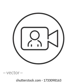 Online Meeting Icon Vector, Zoom Camera Button, Live Conference Concept, Thin Line Symbol On White Background